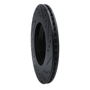 Audi S3 Brake Rotor (1) - Rear Left - R1 Concepts - Drilled & Slotted - Black - `06-`25